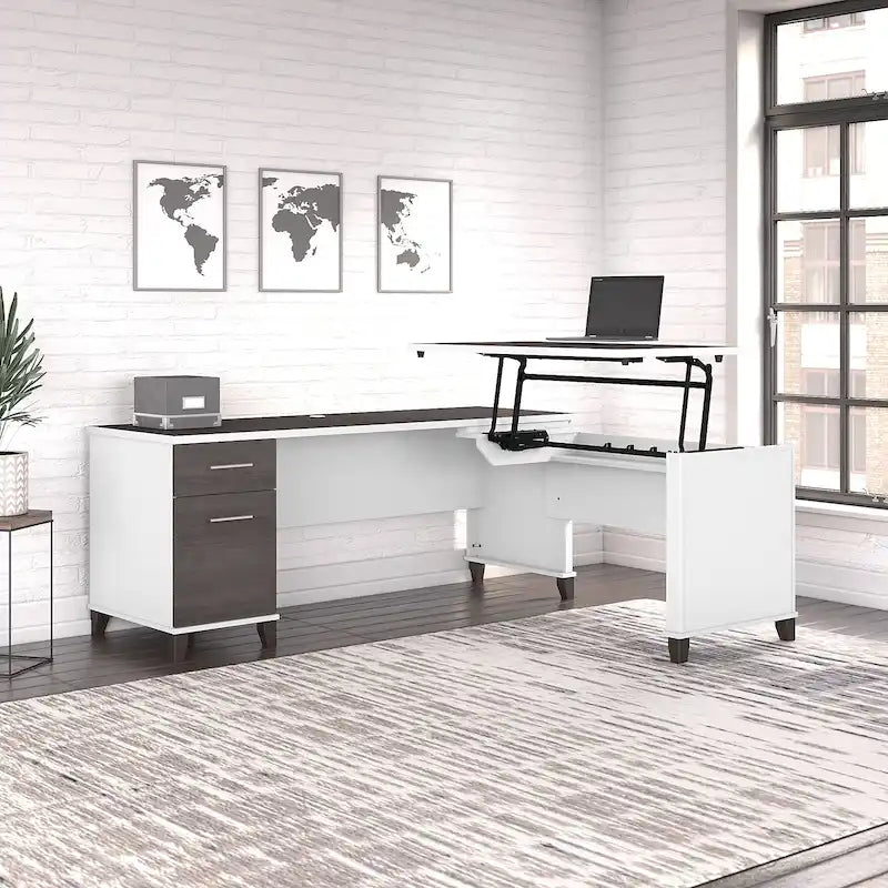 72W 3 Position Sit to Stand L Shaped Desk