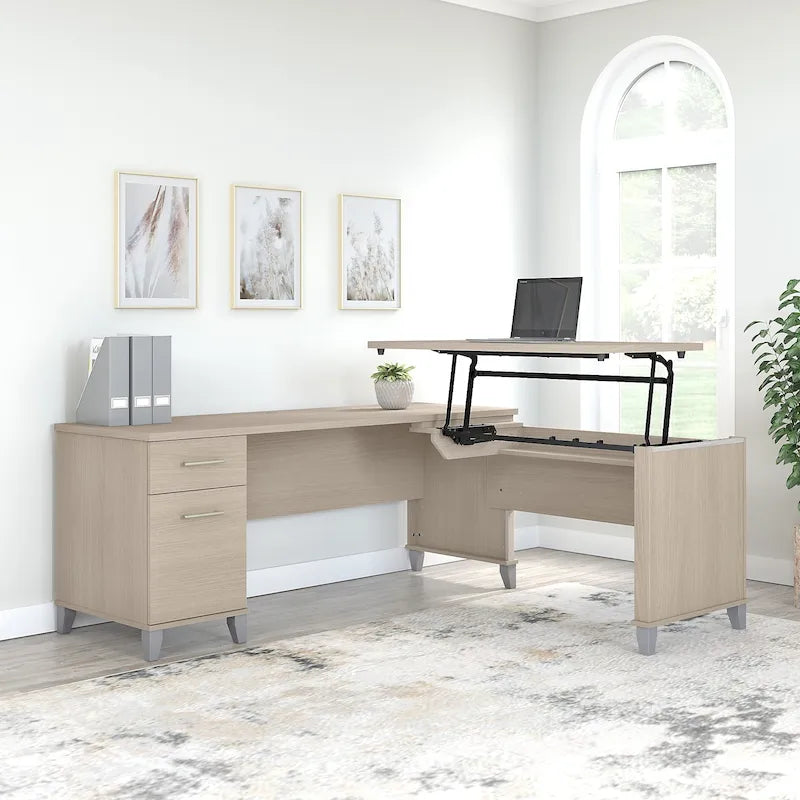 72W 3 Position Sit to Stand L Shaped Desk