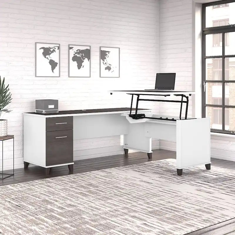 72W 3 Position Sit to Stand L Shaped Desk