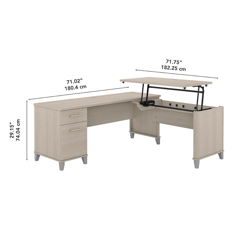 72W 3 Position Sit to Stand L Shaped Desk