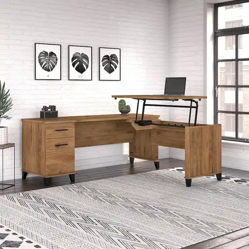 72W 3 Position Sit to Stand L Shaped Desk