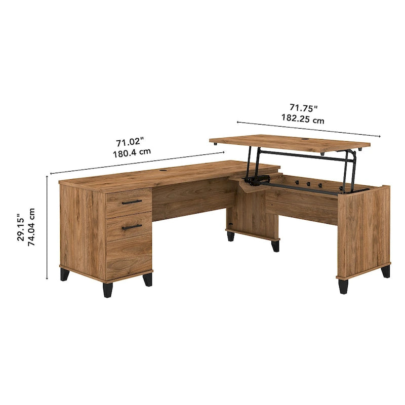 72W 3 Position Sit to Stand L Shaped Desk