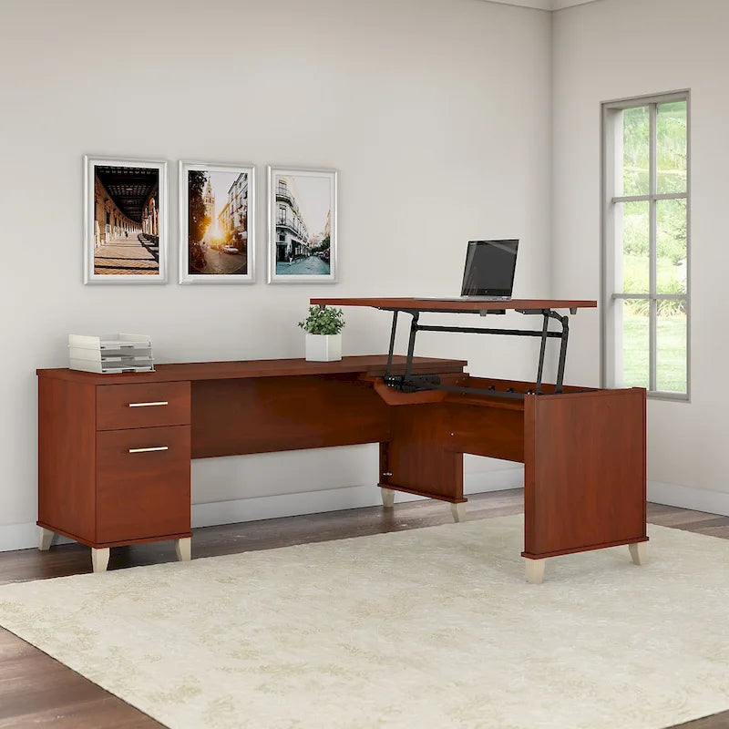 72W 3 Position Sit to Stand L Shaped Desk