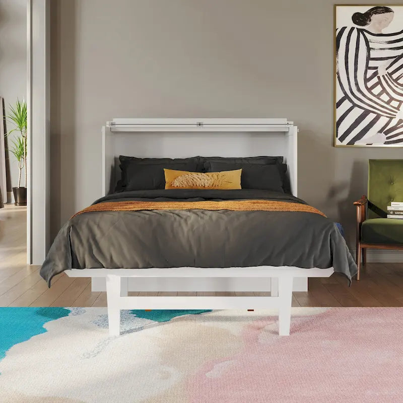 Full Murphy Bed Desk with Mattress in White