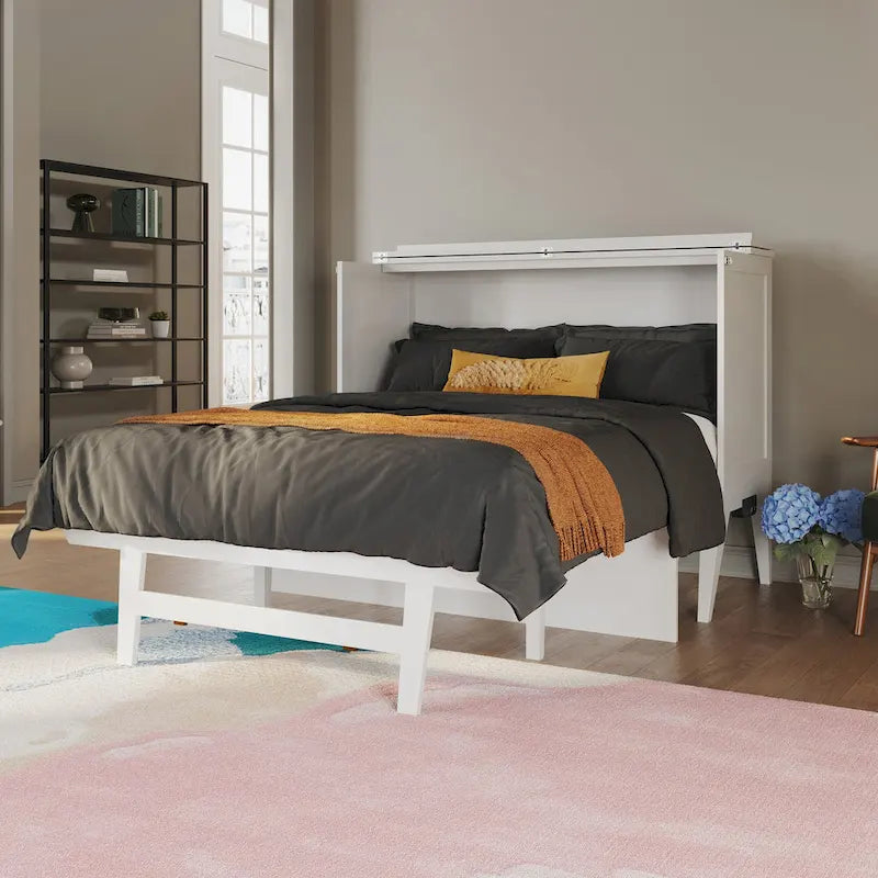 Full Murphy Bed Desk with Mattress in White