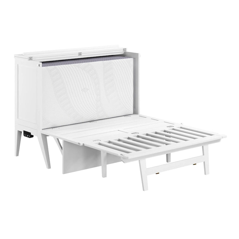 Full Murphy Bed Desk with Mattress in White