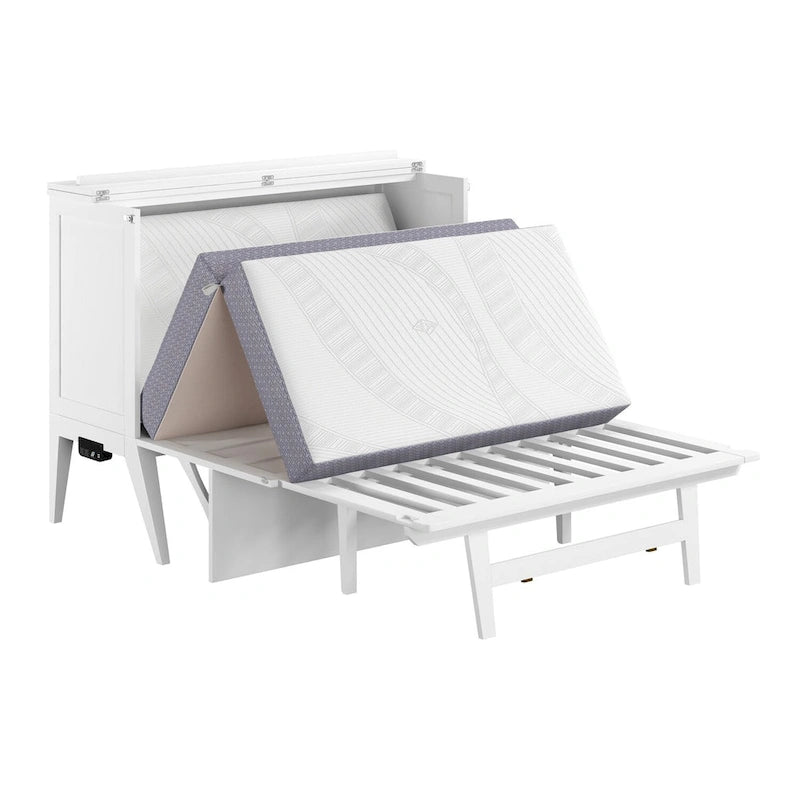 Full Murphy Bed Desk with Mattress in White