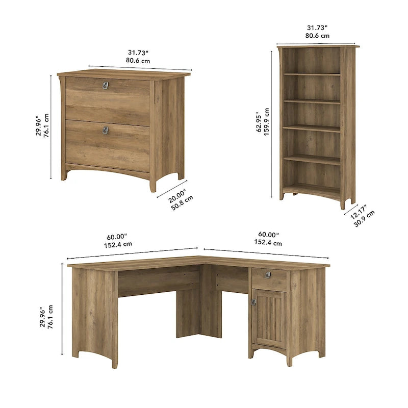 3-piece Desk, Cabinet, and Bookcase Set