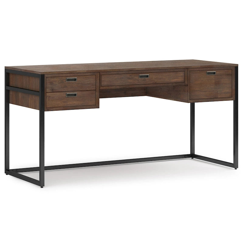 SOLID ACACIA WOOD Modern Industrial 60 inch Wide Desk in Rustic Natural Aged Brown