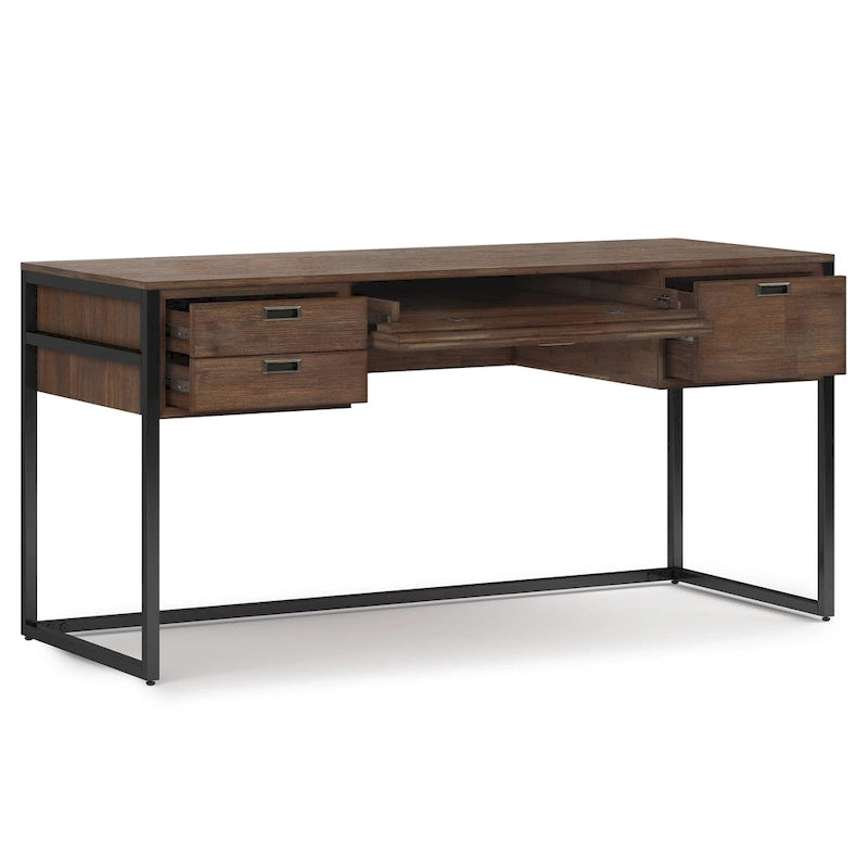 SOLID ACACIA WOOD Modern Industrial 60 inch Wide Desk in Rustic Natural Aged Brown