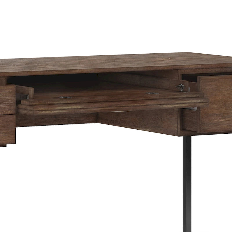 SOLID ACACIA WOOD Modern Industrial 60 inch Wide Desk in Rustic Natural Aged Brown