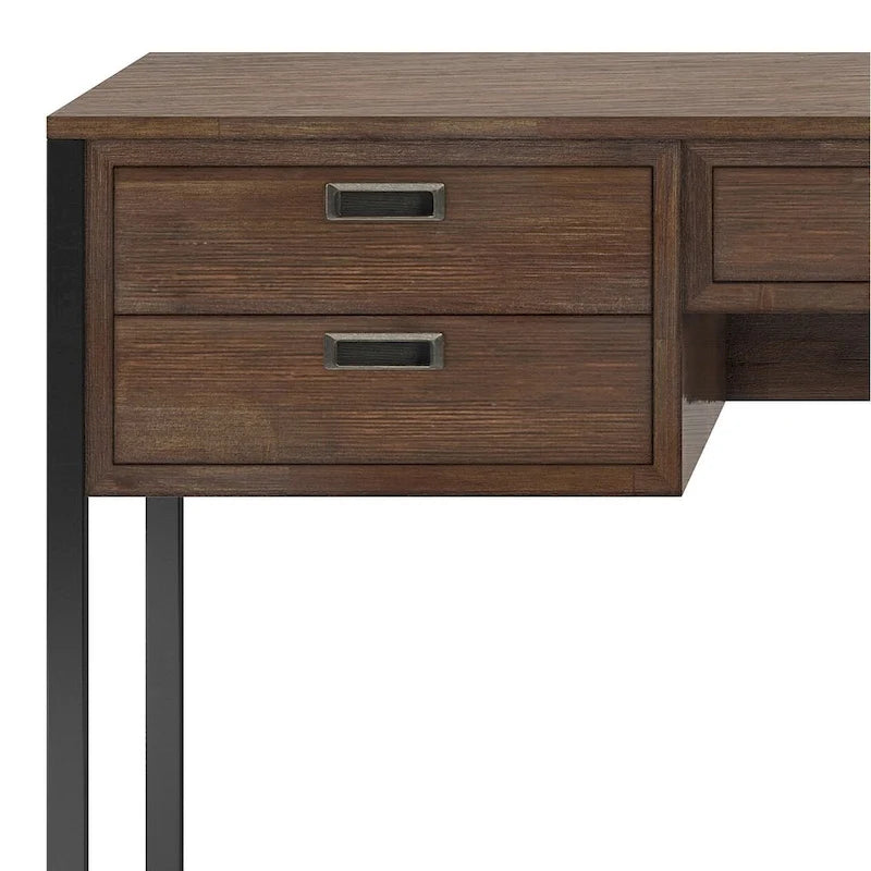 SOLID ACACIA WOOD Modern Industrial 60 inch Wide Desk in Rustic Natural Aged Brown