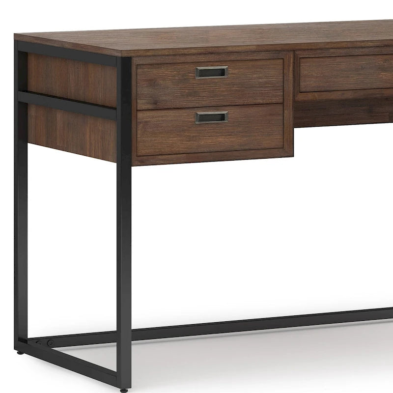 SOLID ACACIA WOOD Modern Industrial 60 inch Wide Desk in Rustic Natural Aged Brown