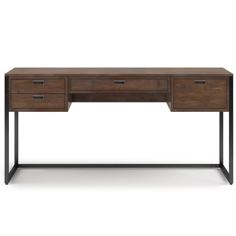 SOLID ACACIA WOOD Modern Industrial 60 inch Wide Desk in Rustic Natural Aged Brown