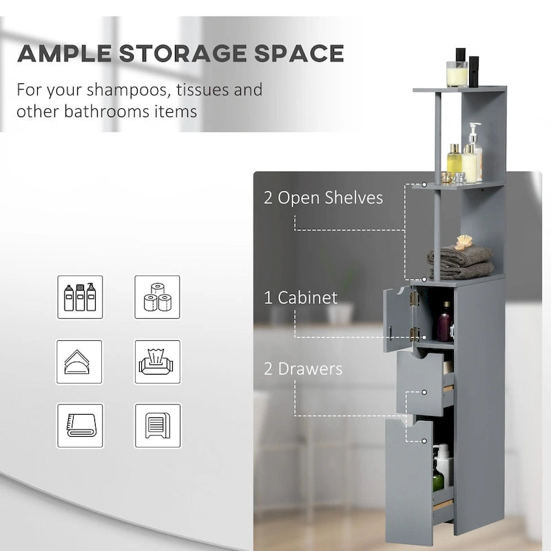 Bathroom Tower Storage Cabinet - 6 W x 13 D x 55.25 H
