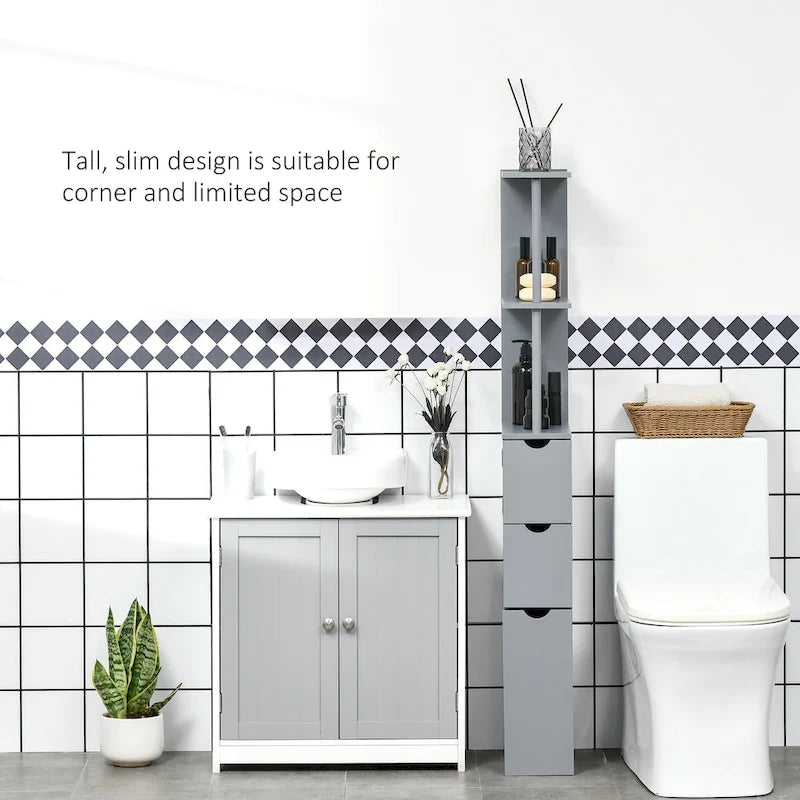 Bathroom Tower Storage Cabinet - 6 W x 13 D x 55.25 H