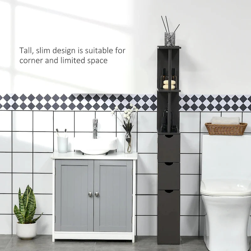 Bathroom Tower Storage Cabinet - 6 W x 13 D x 55.25 H