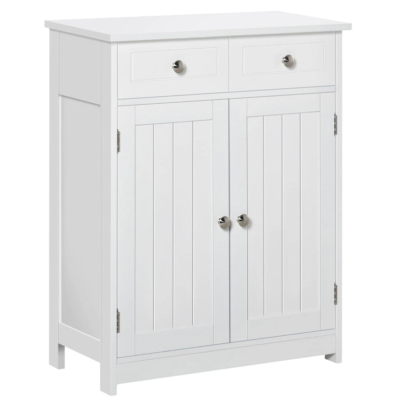 Freestanding Bathroom Storage Cabinet Organizer Floor Tower with 2 Door, 2 Drawers, Adjustable Shelf, White