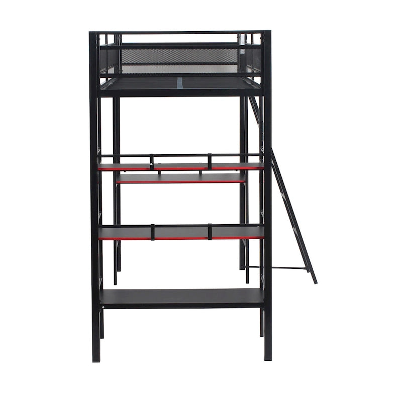 Black Gaming Bunk w/ Built-in Desk and Shelves