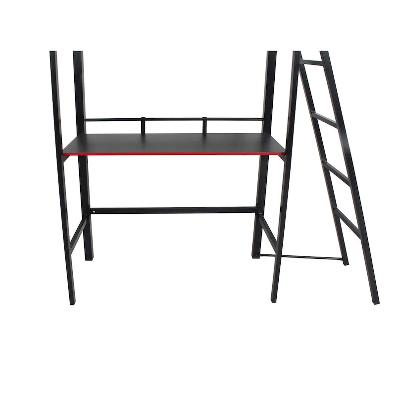 Black Gaming Bunk w/ Built-in Desk and Shelves