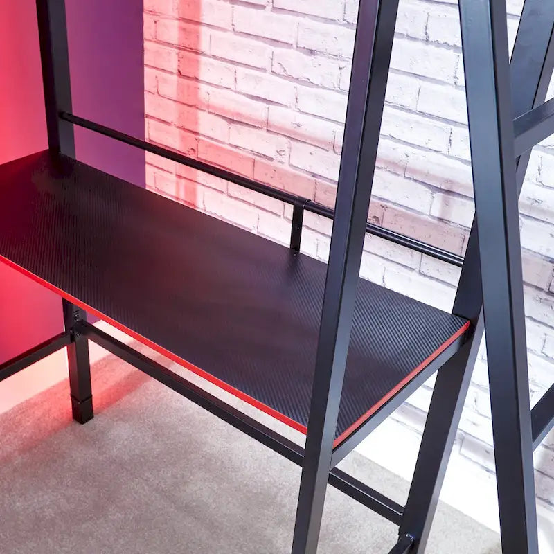 Black Gaming Bunk w/ Built-in Desk and Shelves