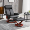 Recliner Chair with Ottoman, 360 Swivel Reclining Chair with Wood Base and Matching Footrest, Black