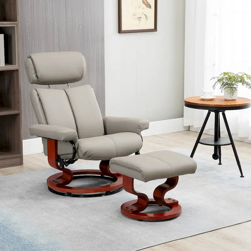 Recliner Chair with Ottoman, 360 Swivel Reclining Chair with Wood Base and Matching Footrest, Black