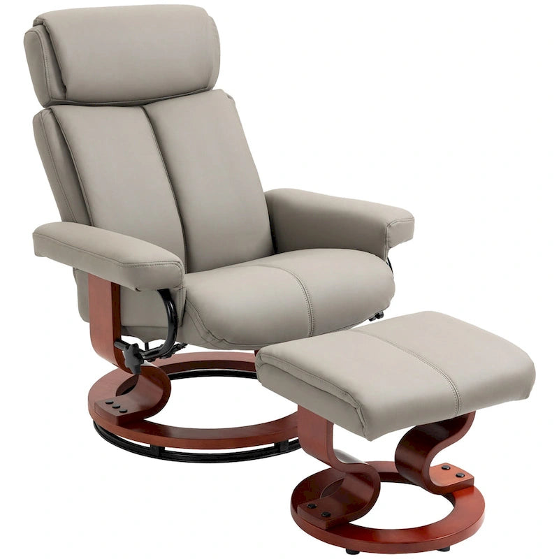 Recliner Chair with Ottoman, 360 Swivel Reclining Chair with Wood Base and Matching Footrest, Black