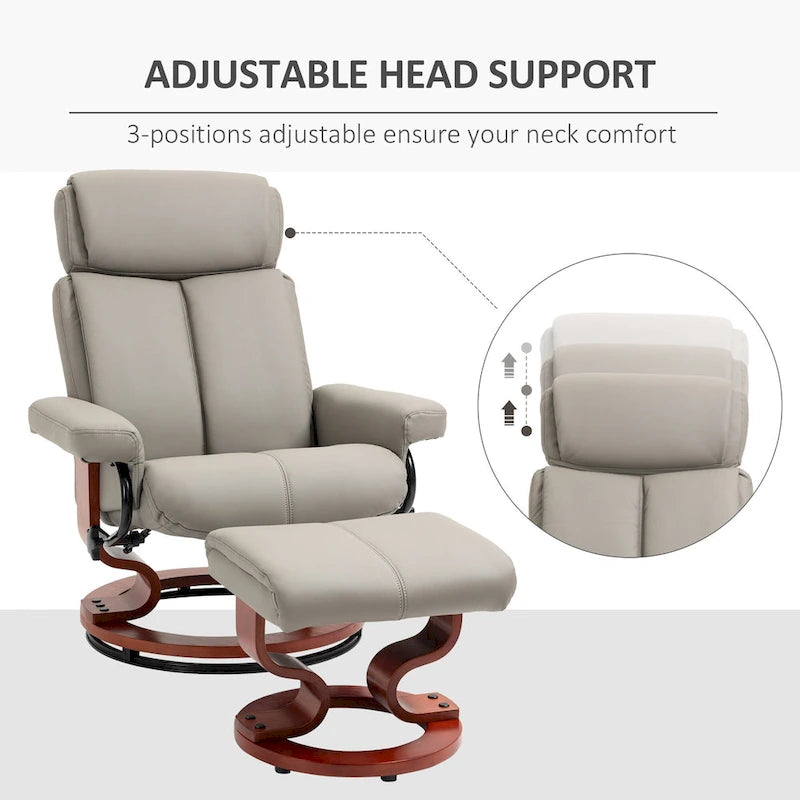 Recliner Chair with Ottoman, 360 Swivel Reclining Chair with Wood Base and Matching Footrest, Black