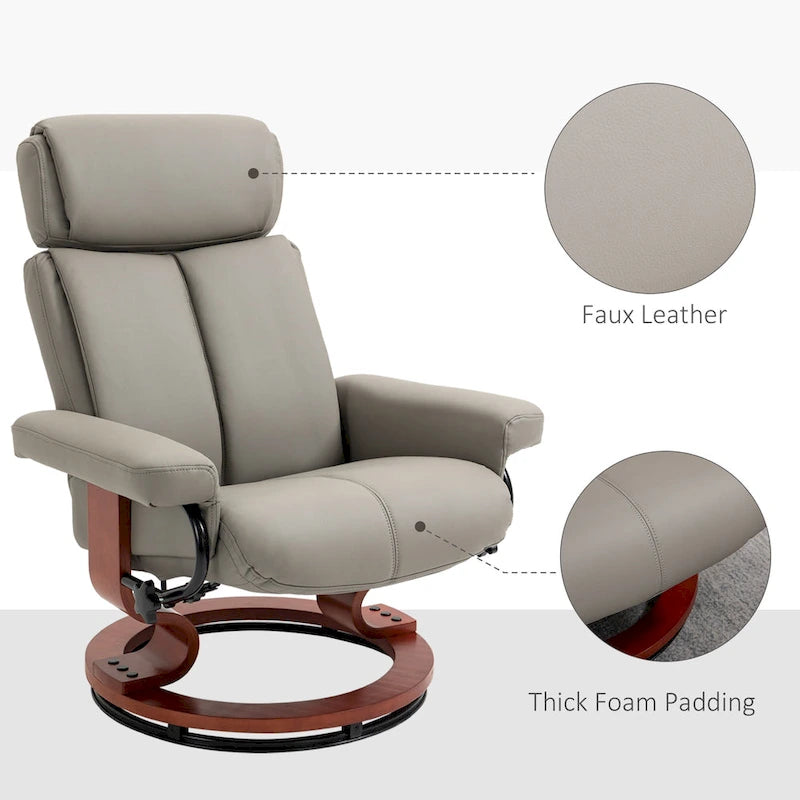 Recliner Chair with Ottoman, 360 Swivel Reclining Chair with Wood Base and Matching Footrest, Black