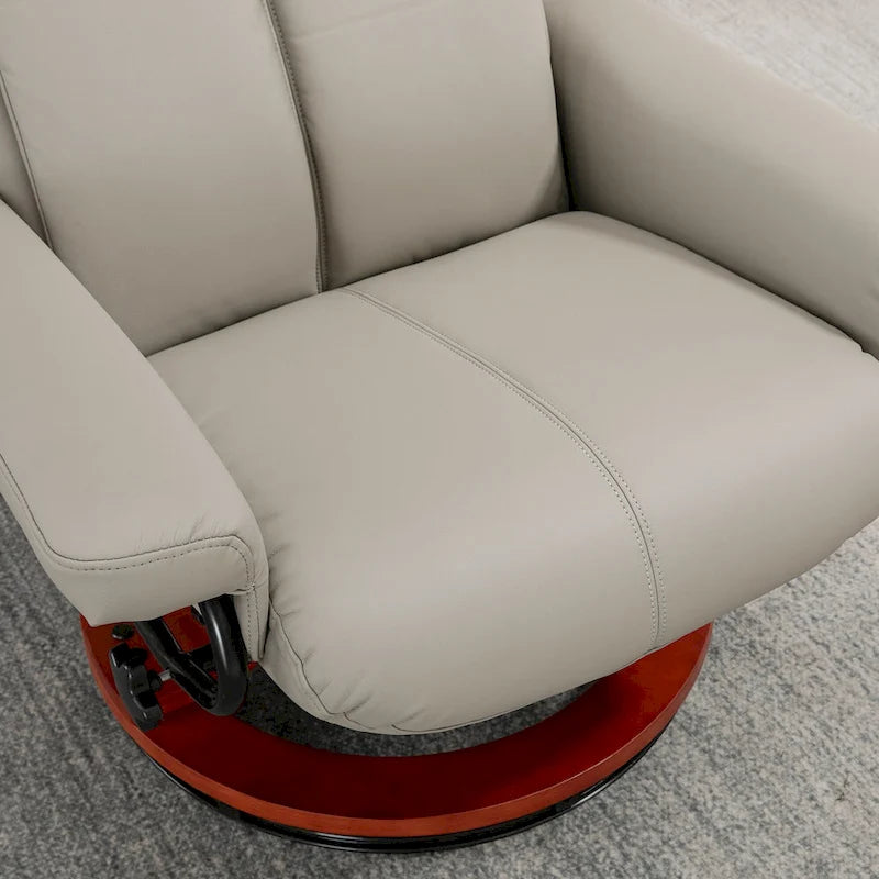 Recliner Chair with Ottoman, 360 Swivel Reclining Chair with Wood Base and Matching Footrest, Black