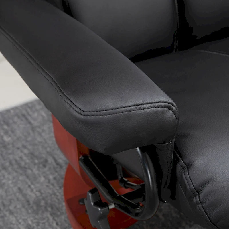 Recliner Chair with Ottoman, 360 Swivel Reclining Chair with Wood Base and Matching Footrest, Black