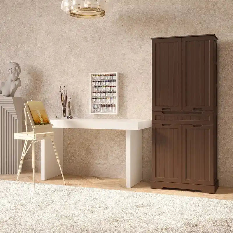 71 Freestanding Modern 4 Doors Kitchen Storage Pantry Cabinet with Shelves and Drawers Tall Kitchen Storage Cabinet Organizer