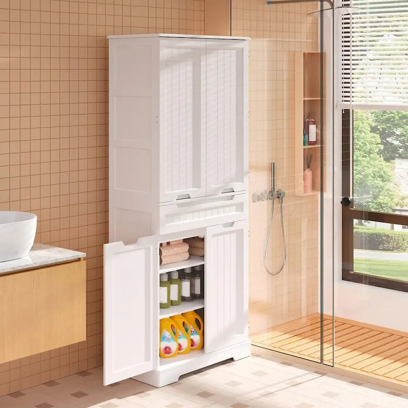 71 Freestanding Modern 4 Doors Kitchen Storage Pantry Cabinet with Shelves and Drawers Tall Kitchen Storage Cabinet Organizer