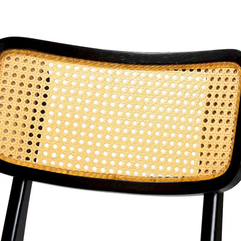 Mid-Century Modern Wood and Rattan 2-Piece Dining Chair Set