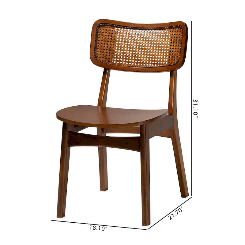 Mid-Century Modern Wood and Rattan 2-Piece Dining Chair Set