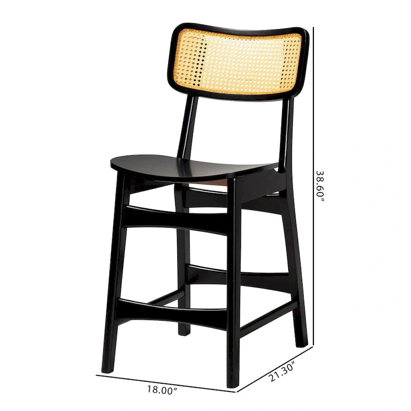 Mid-Century Modern Wood and Rattan 2-Piece Dining Chair Set