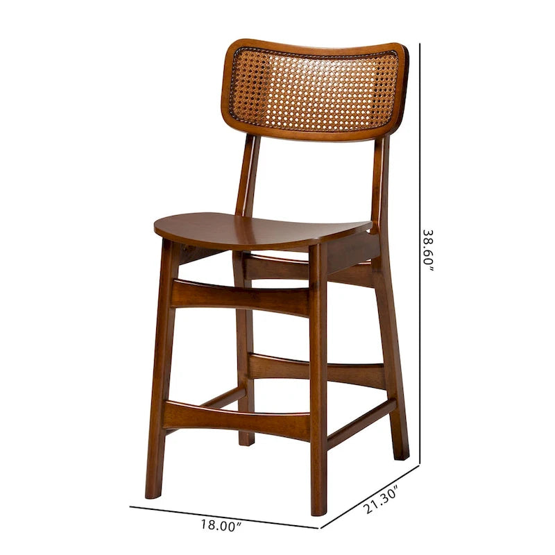Mid-Century Modern Wood and Rattan 2-Piece Dining Chair Set