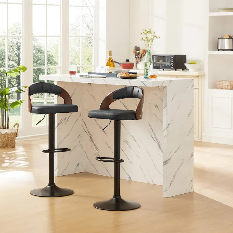 Bar Stools Set of 2, Modern Adjustable Swivel Kitchen Bar Chair with Footrest