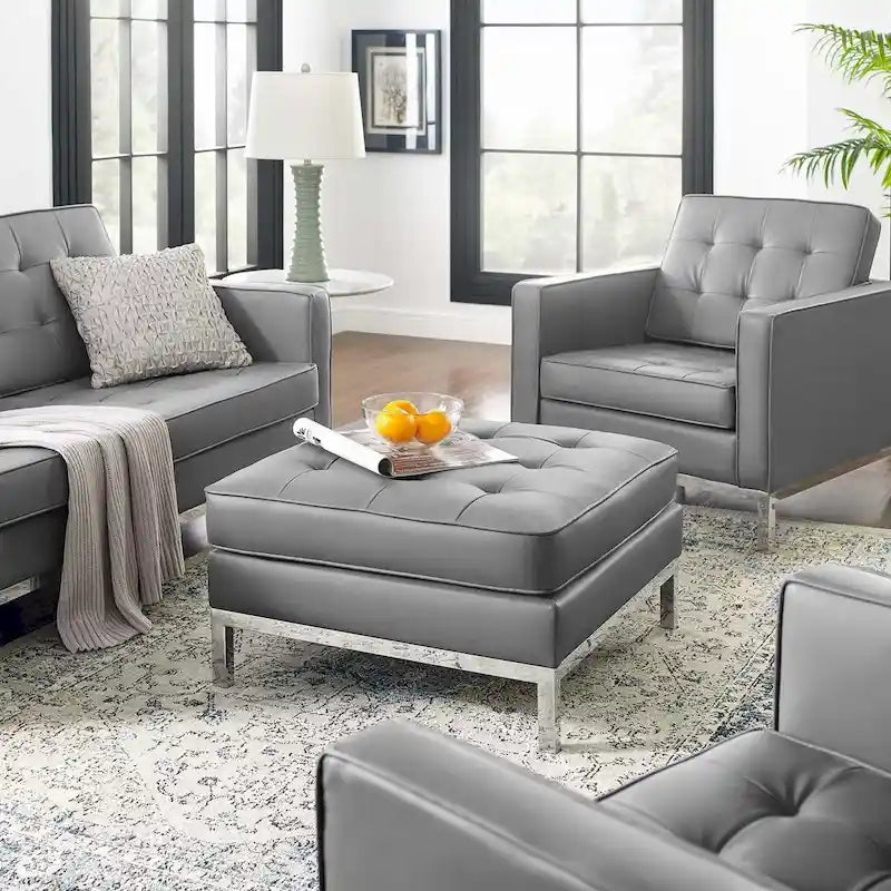 Tufted Vegan Leather Ottoman