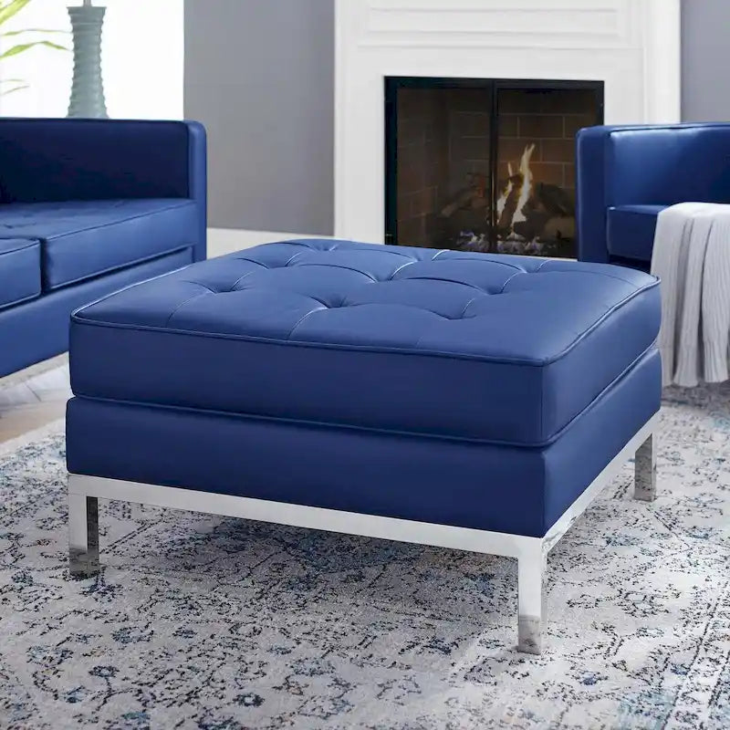 Tufted Vegan Leather Ottoman