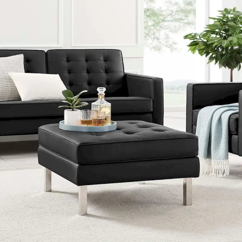 Tufted Vegan Leather Ottoman