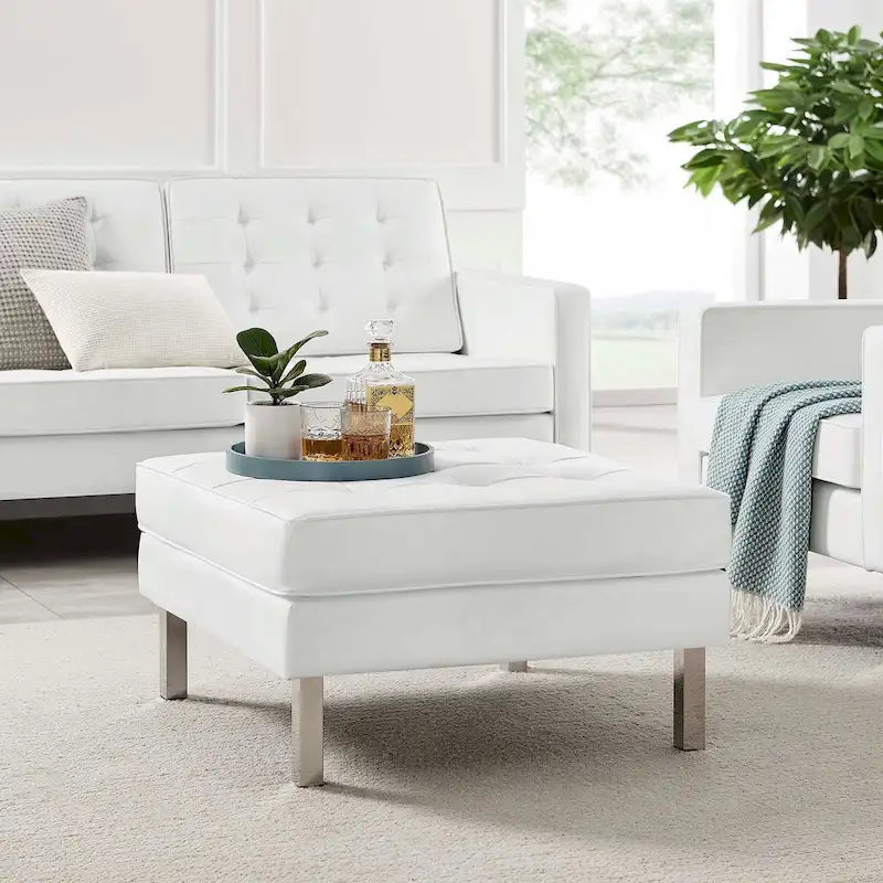 Tufted Vegan Leather Ottoman