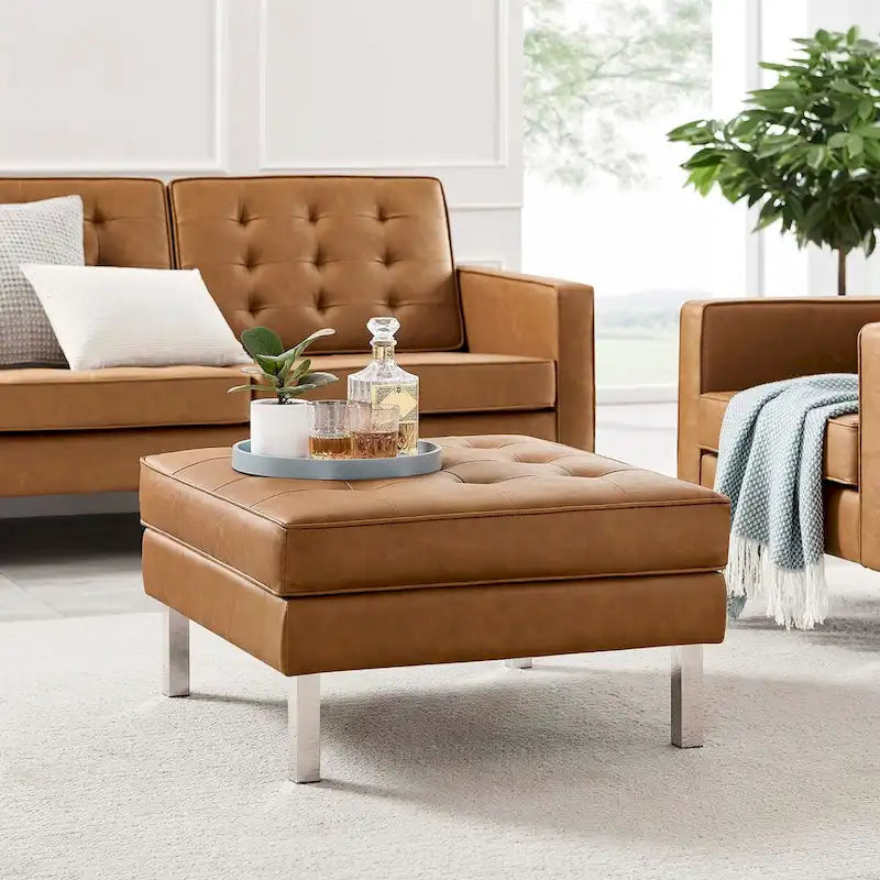 Tufted Vegan Leather Ottoman