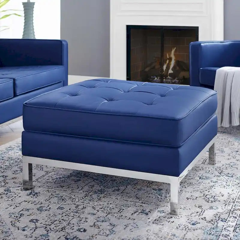 Tufted Vegan Leather Ottoman