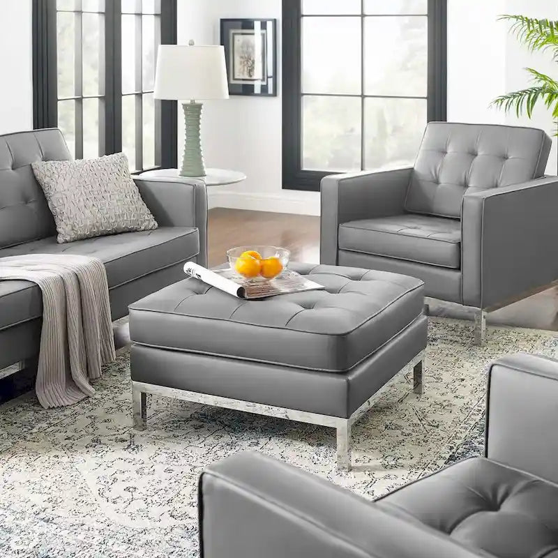Tufted Vegan Leather Ottoman