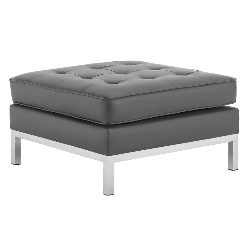 Tufted Vegan Leather Ottoman