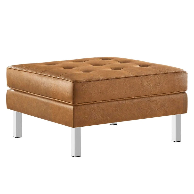 Tufted Vegan Leather Ottoman