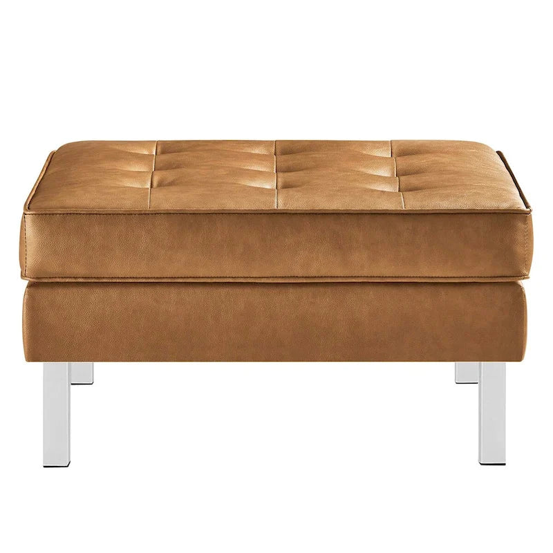 Tufted Vegan Leather Ottoman