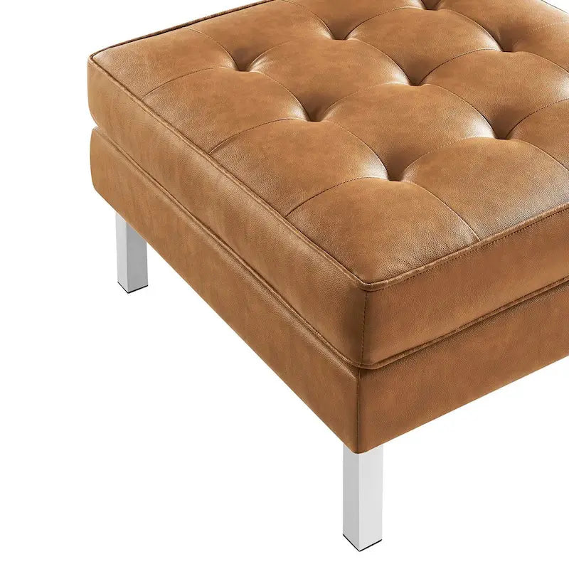 Tufted Vegan Leather Ottoman
